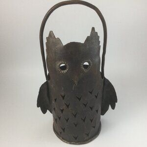 Metal Pillar Candle Holder Rustic  Brown Owl H Made in Haiti.